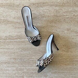 Vintage Manolo Blahnik Dalmation Pony Hair Bow Sandal Heels